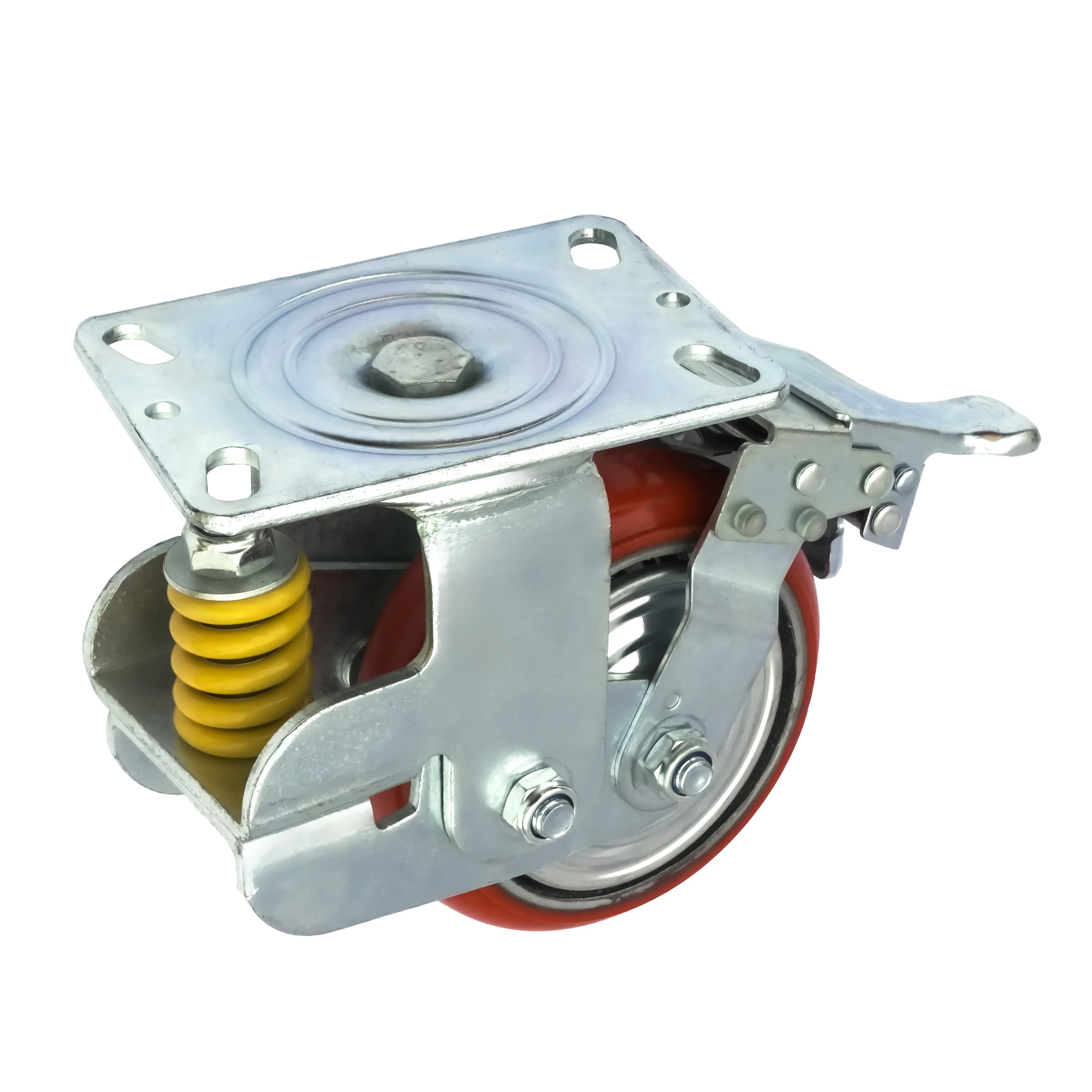 SSLpb 63 - Подпружиненное большегрузное полиуретановое колесо 150 мм (поворот. с тормозом, площадка, шарикоподш.)